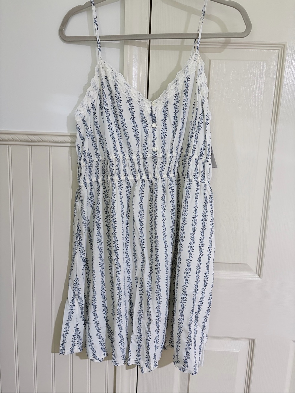 Old Navy White Dress with Blue Floral Stripe